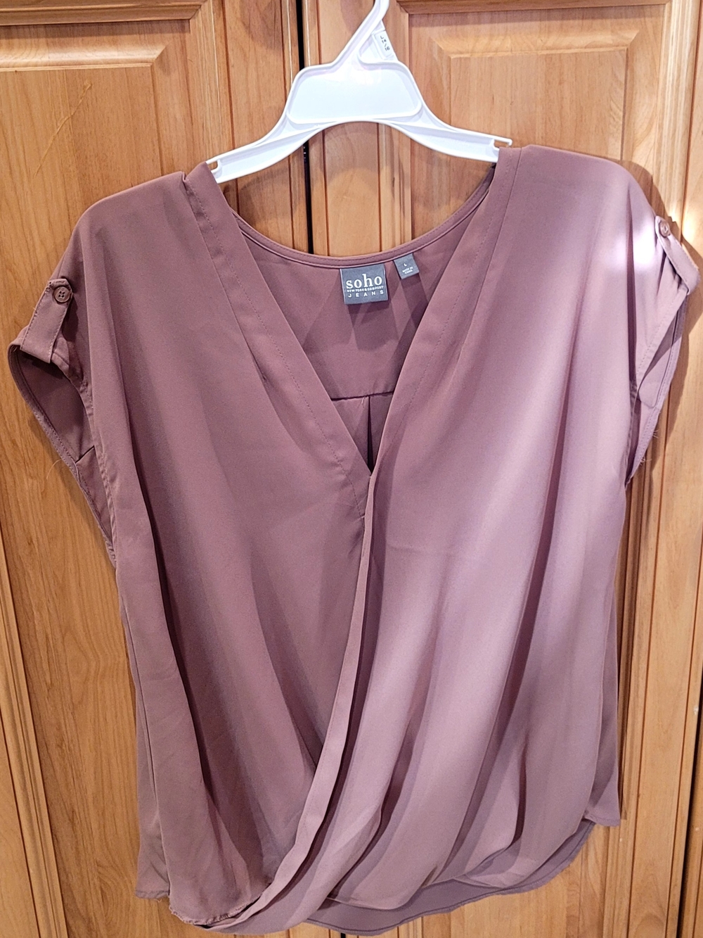 New York & Company Mauve Draped V-Neck Blouse